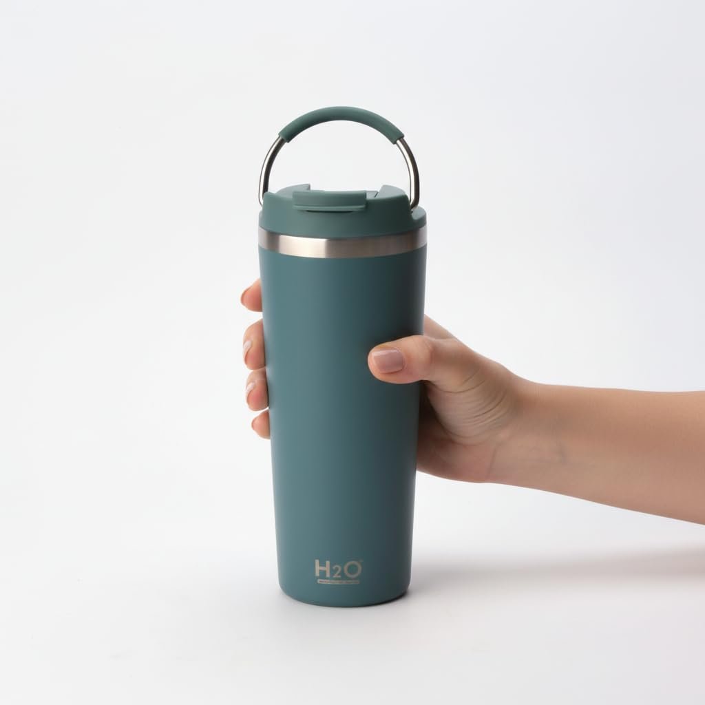 Deconox 660 ml Pipetli Paslanmaz Çelik Termos Kupa - 4 Renk Seçeneği (Krem, Yeşil, Siyah, Mavi) - Büyük Boy (Venti) Sıcak ve Soğuk Tutan Mug (YEŞİL)