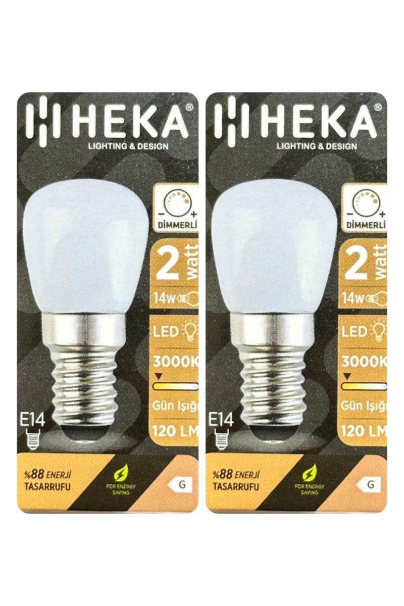 Heka 2W (14W) 3000K Sarı Işık E14 Duylu Dim Edilebilir LED Mini Ampul, 2 Adet