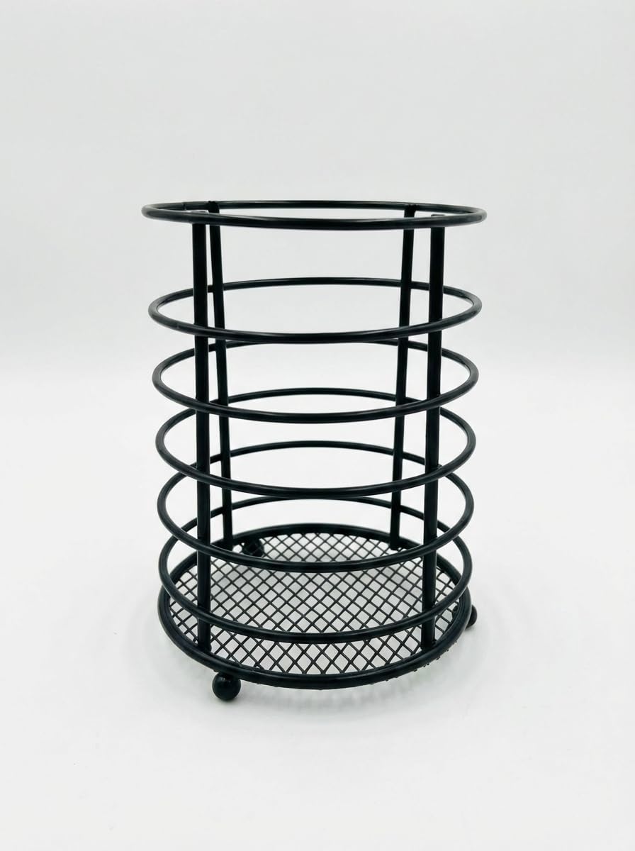 Orret Home Metal Masa ve Tezgah Üstü Dikey Kaşıklık ve Kalemlik Siyah – Çok Amaçlı Organizer, Mutfak Kaşıklık, Ofis Kalemlik, Modern Dekoratif Stand, Dayanıklı Metal Tasarım