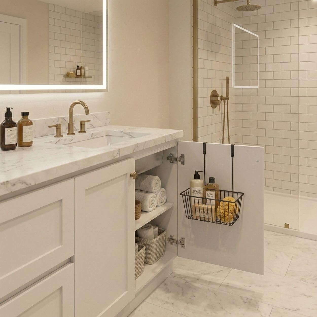Orret Home Dolap İçi Asılabilir Metal Organizer Deterjan Organizeri – Dolap Kapağına Asılabilir Raf, Mutfak ve Banyo Temizlik Malzemesi Düzenleyici, Metal Askılı Kapak İçi Organizer