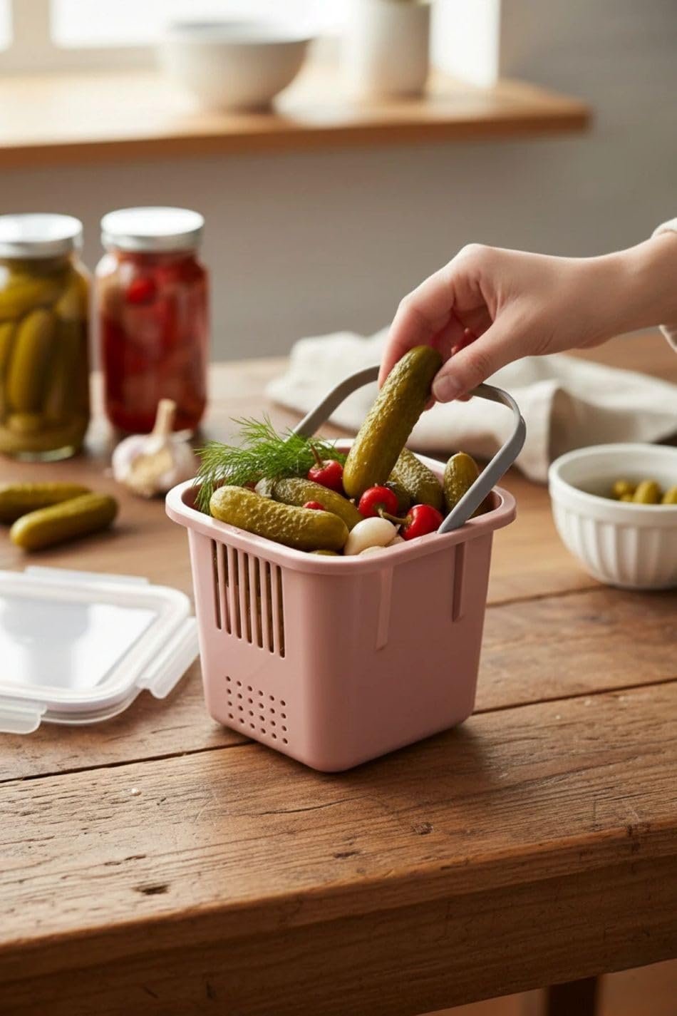 Orret Home 1,3 Litre İçi Süzgeçli Sızdırmaz Şeffaf Saklama Kabı – Kilitli Zeytinlik Turşuluk Kabı, Süzgeçli Gıda Saklama Kutusu, Kapaklı Erzak ve Salamura Kabı (1 Adet)
