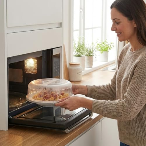 Orret Home 24 Cm Şeffaf Mikrodalga Kapağı – Asılabilir Mikrodalga Uyumlu Kapak, Sıçrama Önleyici Yemek Isıtma Kapağı, Buhar Delikli Plastik Mikrodalga Koruyucu