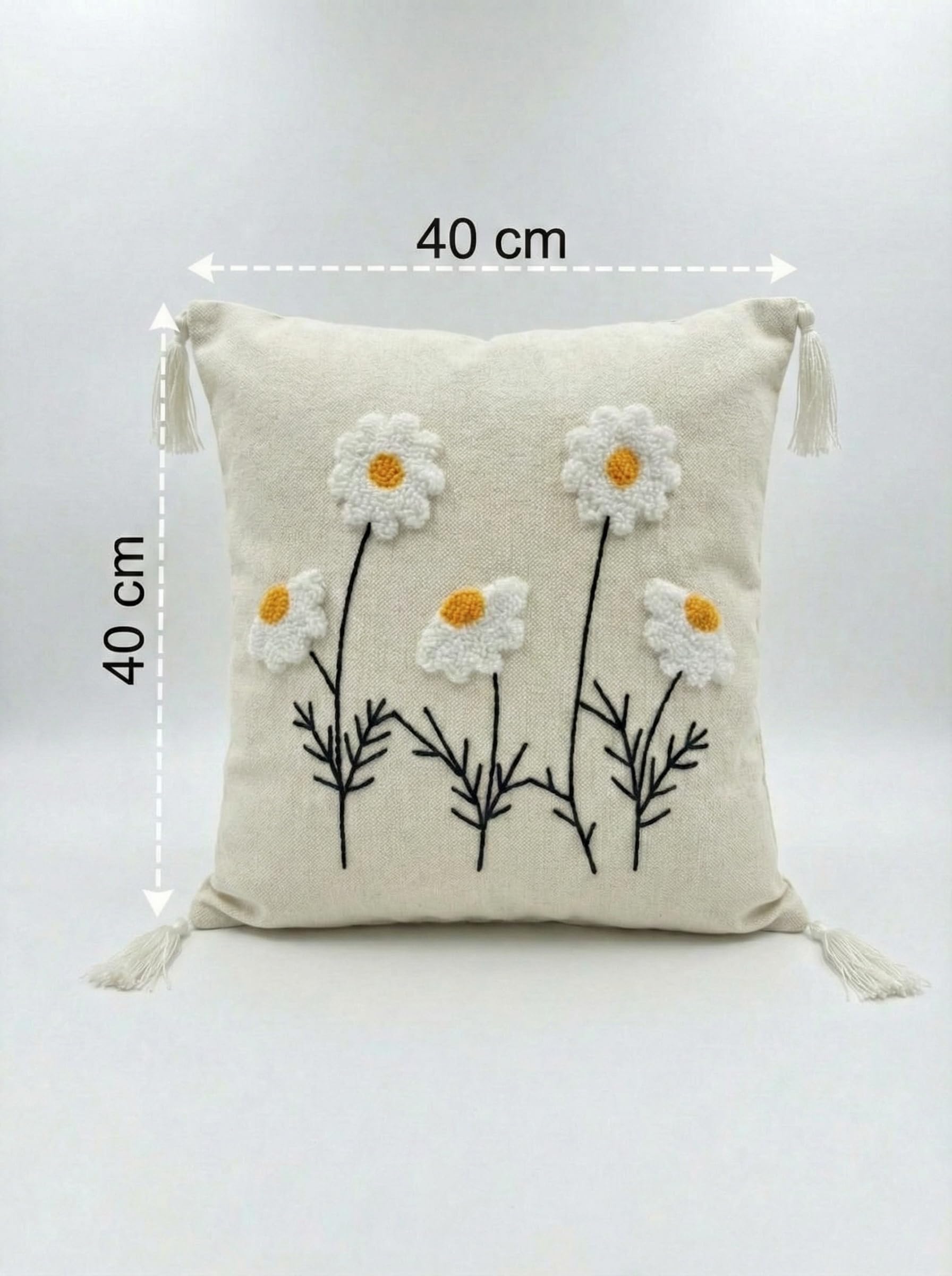Orret Home 2 Adet 40x40 cm Punch Papatya Desenli Gizli Fermuarlı Kırlent Kılıfı Dekoratif Yastık Kılıfı Salon Oturma Odası Kırlent Seti