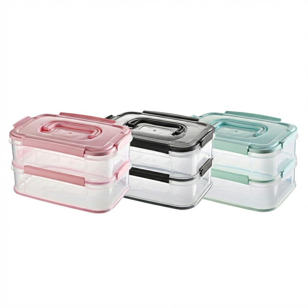 Orret Home 2x1,8 L Çift Katlı Plastik Yemek Taşıma Kutusu 3,6 L Saklama Kabı Sızdırmaz Contalı Şeffaf Kilitli Sefer Tası Beslenme Kabı Lunch Box Erzak Kabı (1 Adet)