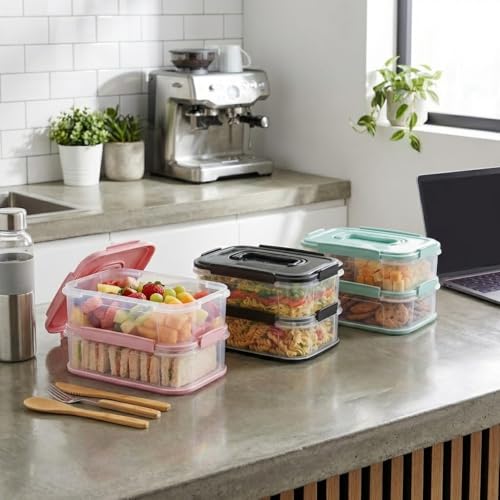 Orret Home 2x1,8 L Çift Katlı Plastik Yemek Taşıma Kutusu 3,6 L Saklama Kabı Sızdırmaz Contalı Şeffaf Kilitli Sefer Tası Beslenme Kabı Lunch Box Erzak Kabı (1 Adet)