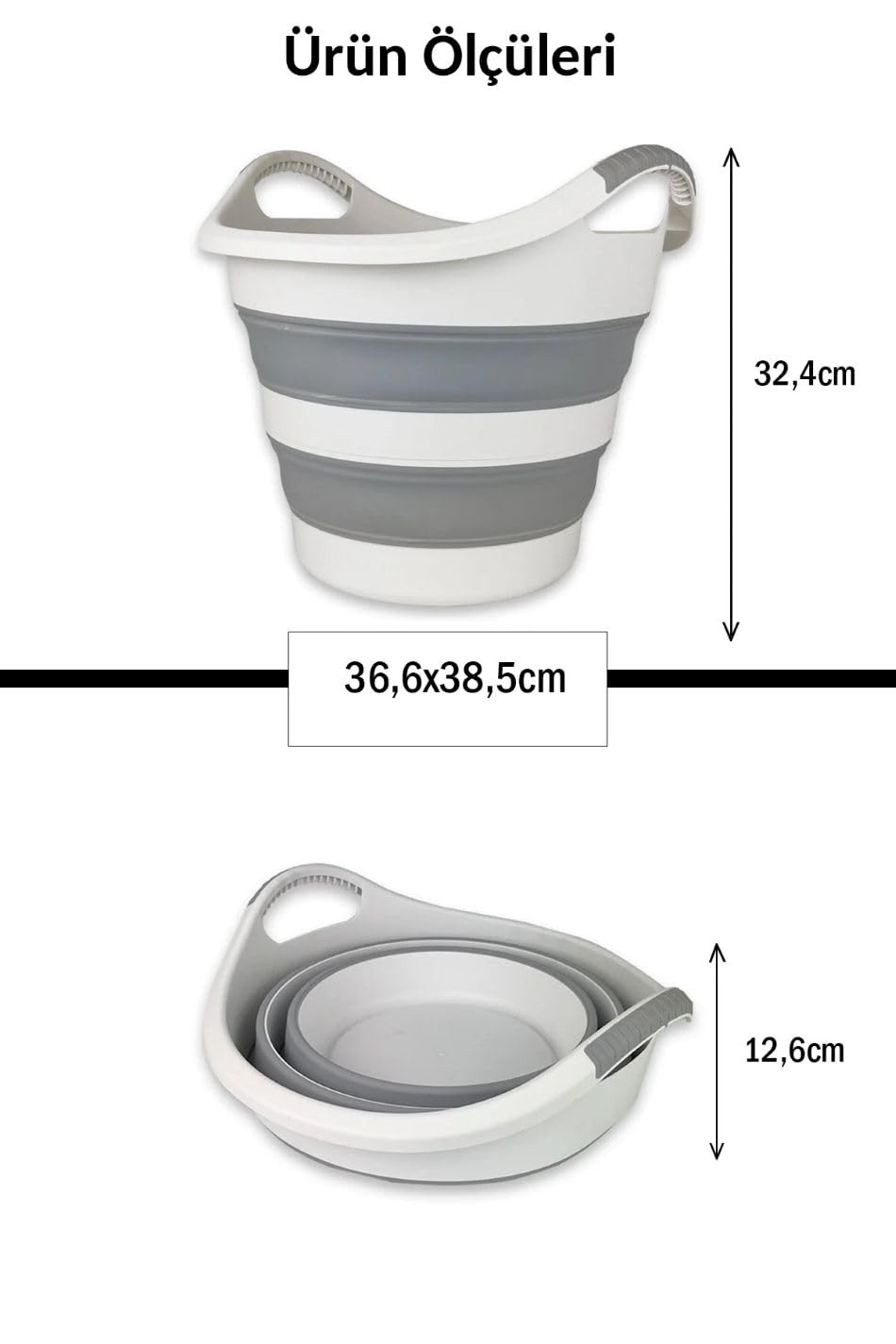 Orret Home 14 Litre Yuvarlak Katlanabilir Akordiyon Çamaşır Selesi İstiflenebilir Kova Çift Kulplu Katlanır Çamaşır Sepeti Çok Amaçlı Plastik Kova