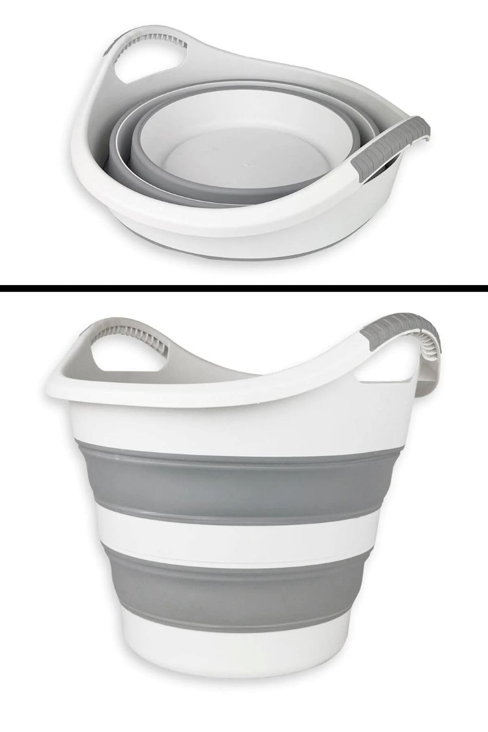 Orret Home 14 Litre Yuvarlak Katlanabilir Akordiyon Çamaşır Selesi İstiflenebilir Kova Çift Kulplu Katlanır Çamaşır Sepeti Çok Amaçlı Plastik Kova