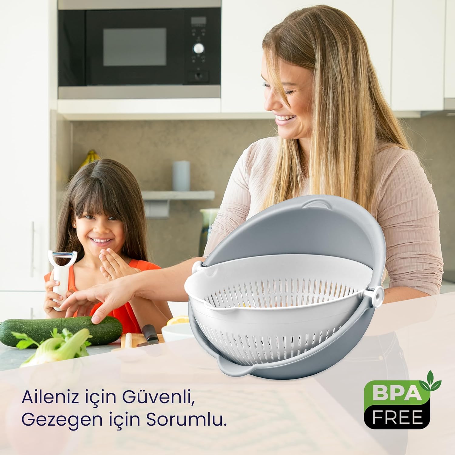 Orret Home Plastik Mutfak Süzgeci Çıkarılabilir Hazneli Makarna Sebze Meyve Süzgeci Hareketli Hazneli Dökülme Önleyici Akıllı Yıkama ve Süzme Kasesi