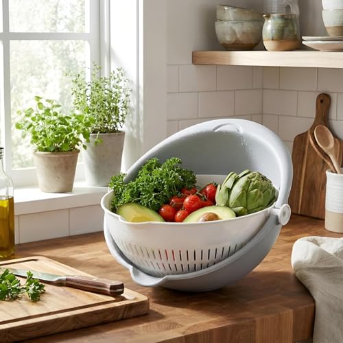 Orret Home Plastik Mutfak Süzgeci Çıkarılabilir Hazneli Makarna Sebze Meyve Süzgeci Hareketli Hazneli Dökülme Önleyici Akıllı Yıkama ve Süzme Kasesi