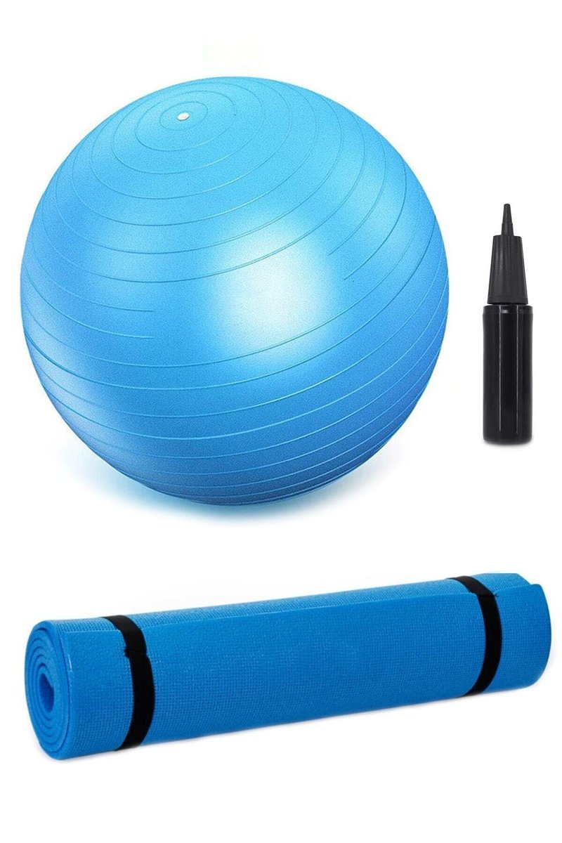 Clifton 65 Cm Pilates Topu Ve 7mm Pilates Minderi Egzersiz Seti Pilates Seti Yoga Seti Mavi, dopVCLF10521414igo