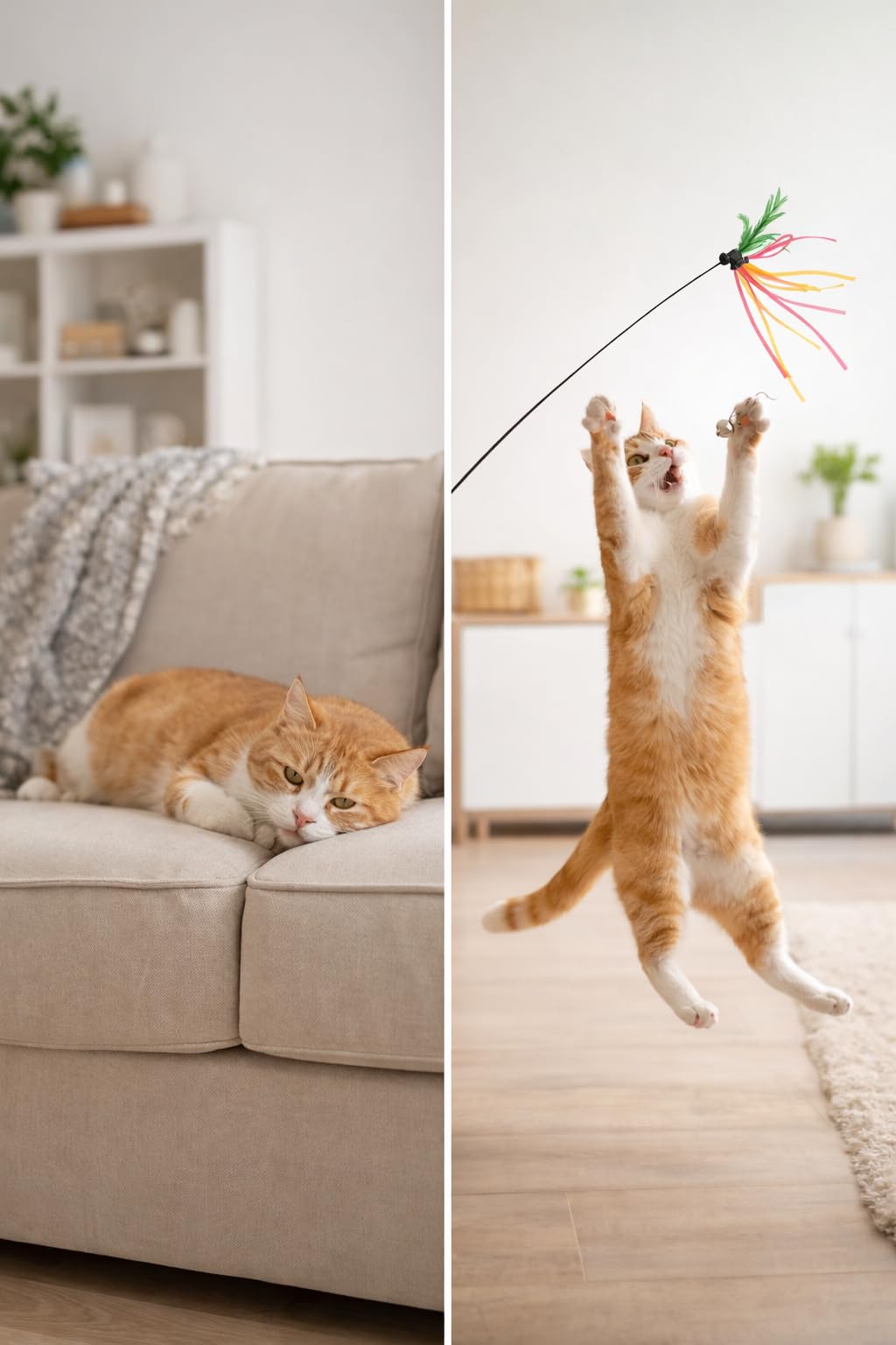 Busstier Kedi Oltası Oyuncağı Tüylü Renkli İnteraktif Kedi Oyuncak Çubuğu Zilli Esnek Uzun Saplı Av Oyunu Aparatı Enerji Atma Ev İçi Aktivite Yavru ve Yetişkin Kediler İçin (Renkli İplik)