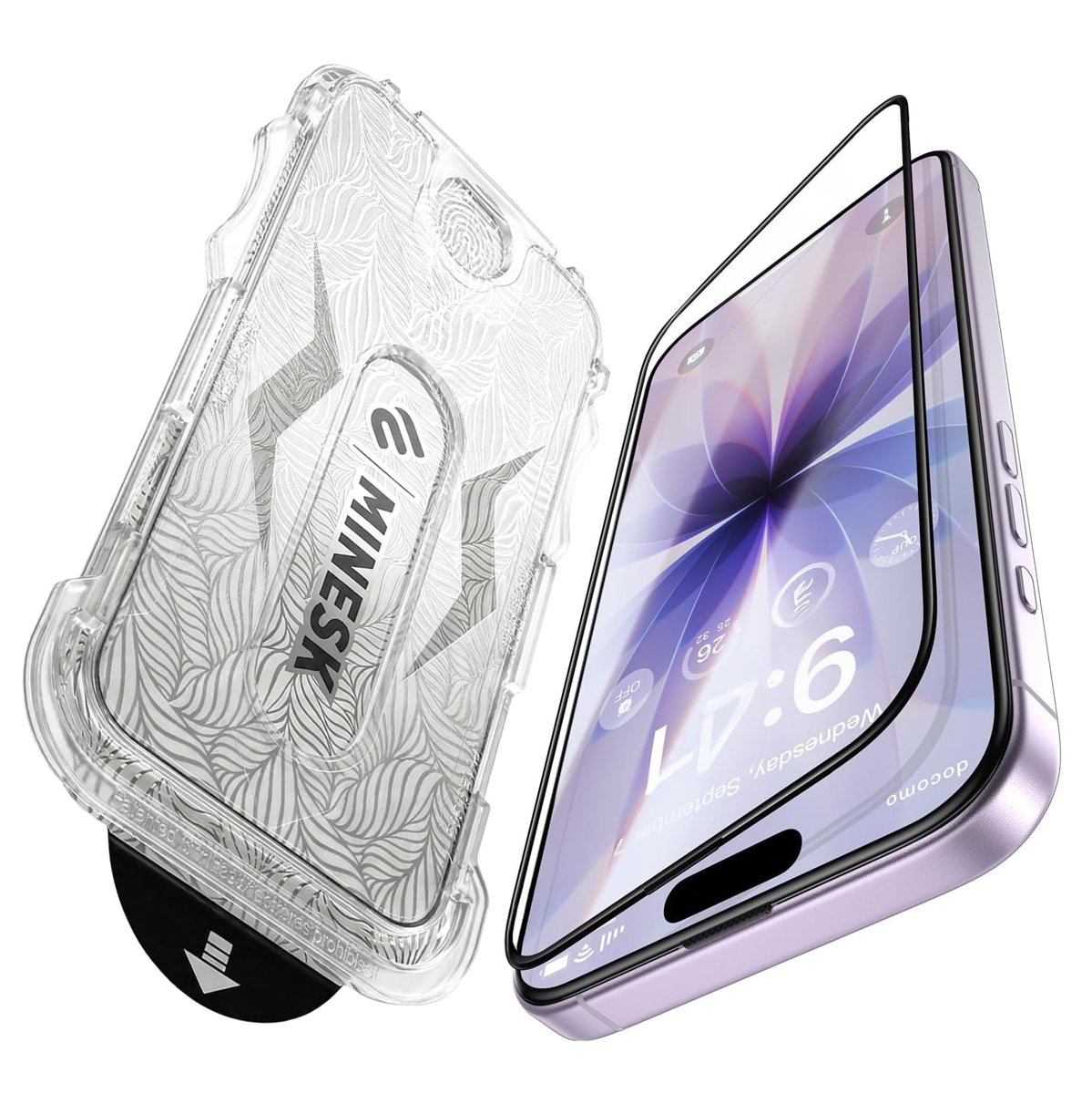 Minesk iPhone 17 için (Düz Model) ve 16 PRO için Hizalama Aparatlı Takılırken Camın Altında Kesinlikle Toz Bırakmayan Darbelere Karşı Ekstra Güçlü HD Ekran Koruyucu Cam (Kolay Kurulum, 17 ve 16 PRO)