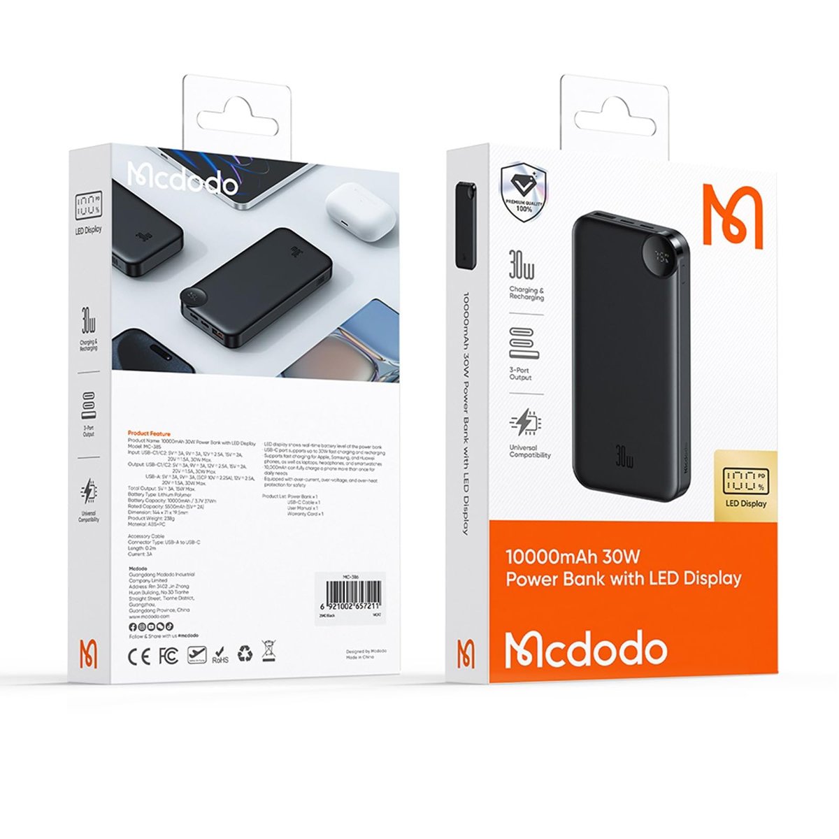 Mcdodo MC-3850 10000mAh 30W A+C Dijital Ekranlı Powerbank