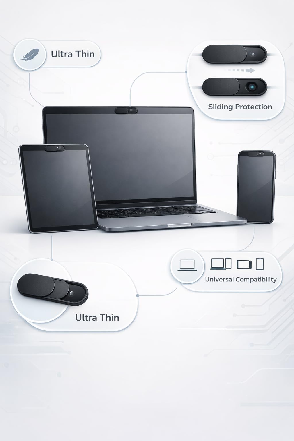 Busstier Webcam Kapatıcı Kamera Koruyucu 3 Lü Set Ultra İnce Gizlilik Koruma Laptop Tablet Telefon Uyumlu Kayar Kapaklı Güvenli Kamera Engelleyici