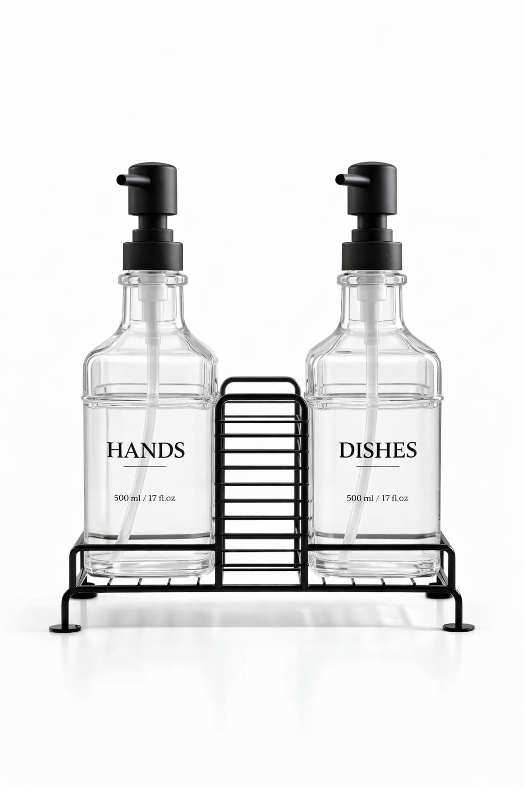 Busstier 2 Li Stantlı Siyah Sıvı Sabunluk Deterjanlık Seti Mutfak Evye Banyo Lavabo Tezgah Üstü Pompalı Dispenser Şık Minimal Düzenleyici