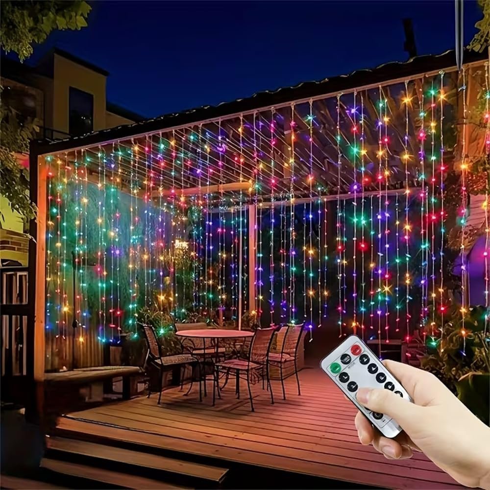 Senon Kumandalı Peri Tel LED Aydınlatma 300 LEDLİ Perde Işık 10 Saçaklı 3x3 Metre Dekoratif Duvar Işığı USB Kablolu (RGB Çok Renkli)
