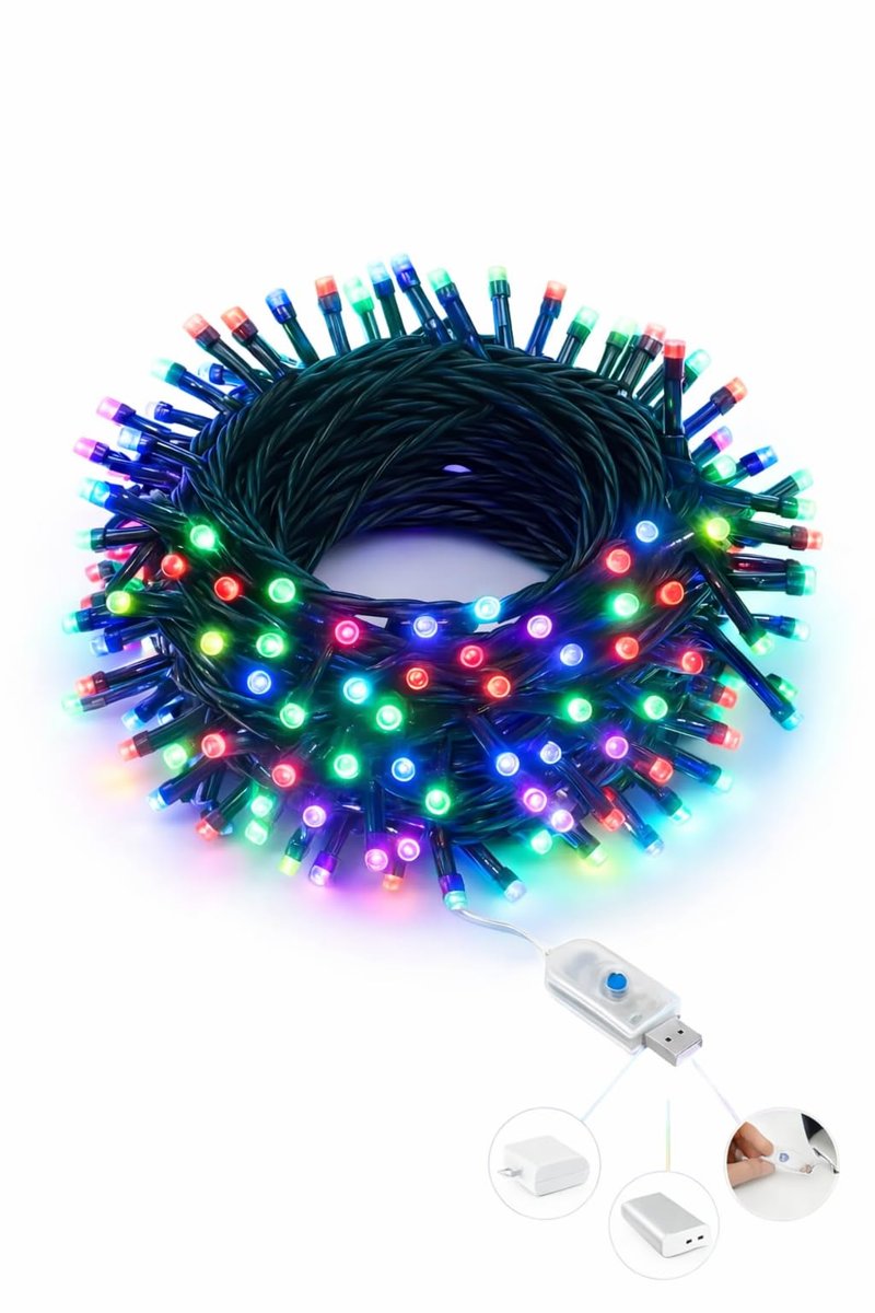USB Güç Kablolu LED Işık Zinciri, Renkli Yılbaşı Dekorasyon Işığı, 8 Modlu, 5 Metre, Oda ve Balkon için
