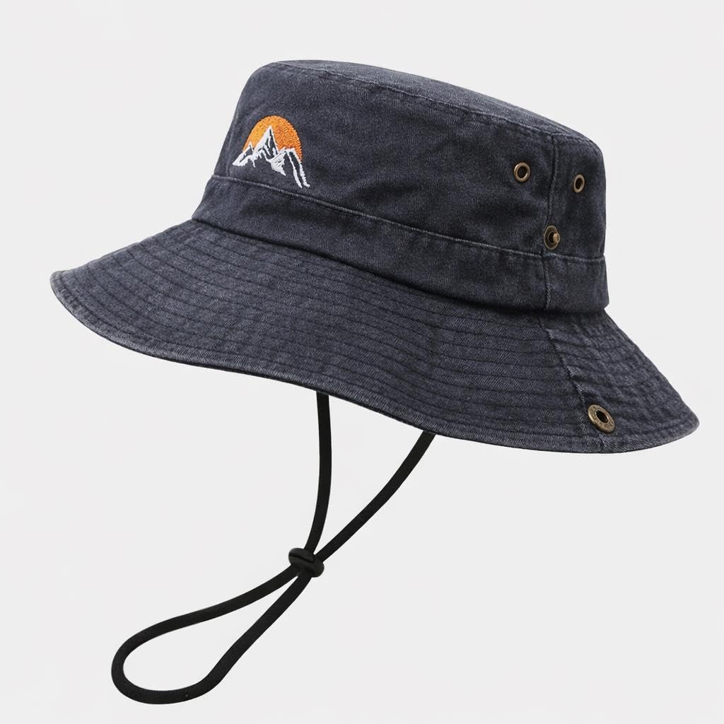 Valkyrie Outdoor Balıkçı Şapkası Geniş Kenarlı Dağ Nakışlı Kamp Yürüyüş Balıkçı Şapka Lacivert