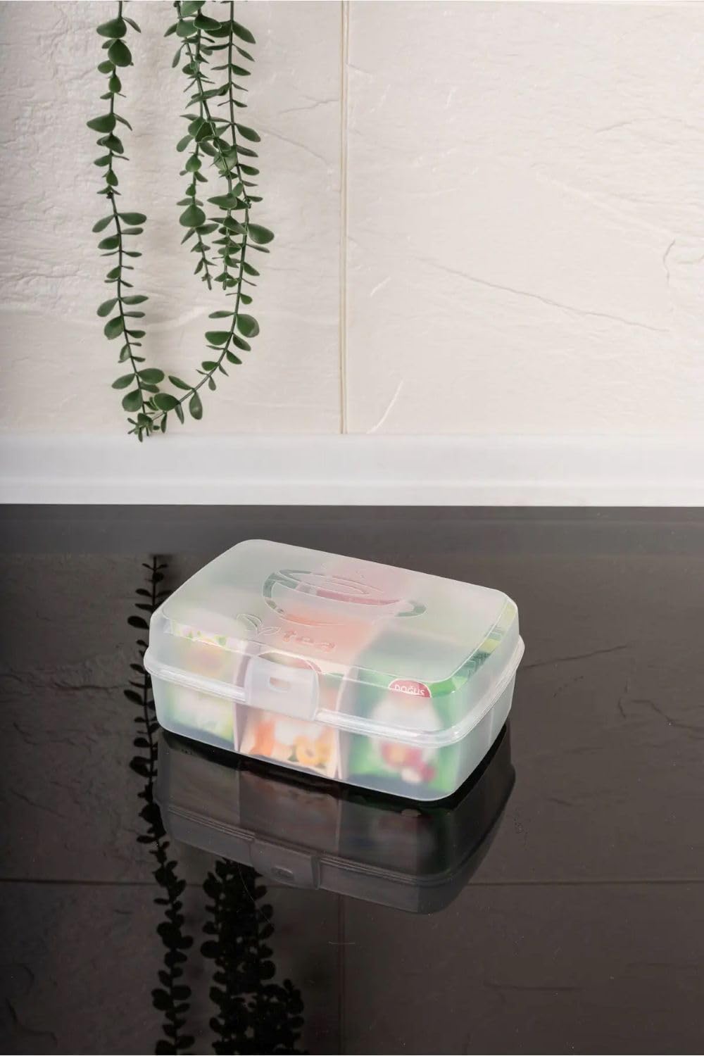 Orret Home Şeffaf Kapaklı Kilitli 6 Bölmeli Çay Kutusu, Paket Çay Saklama Kutusu, Çay Organizer Kutusu, Mutfak Çay Düzenleyici, Bölmeli Çay Saklama Kabı