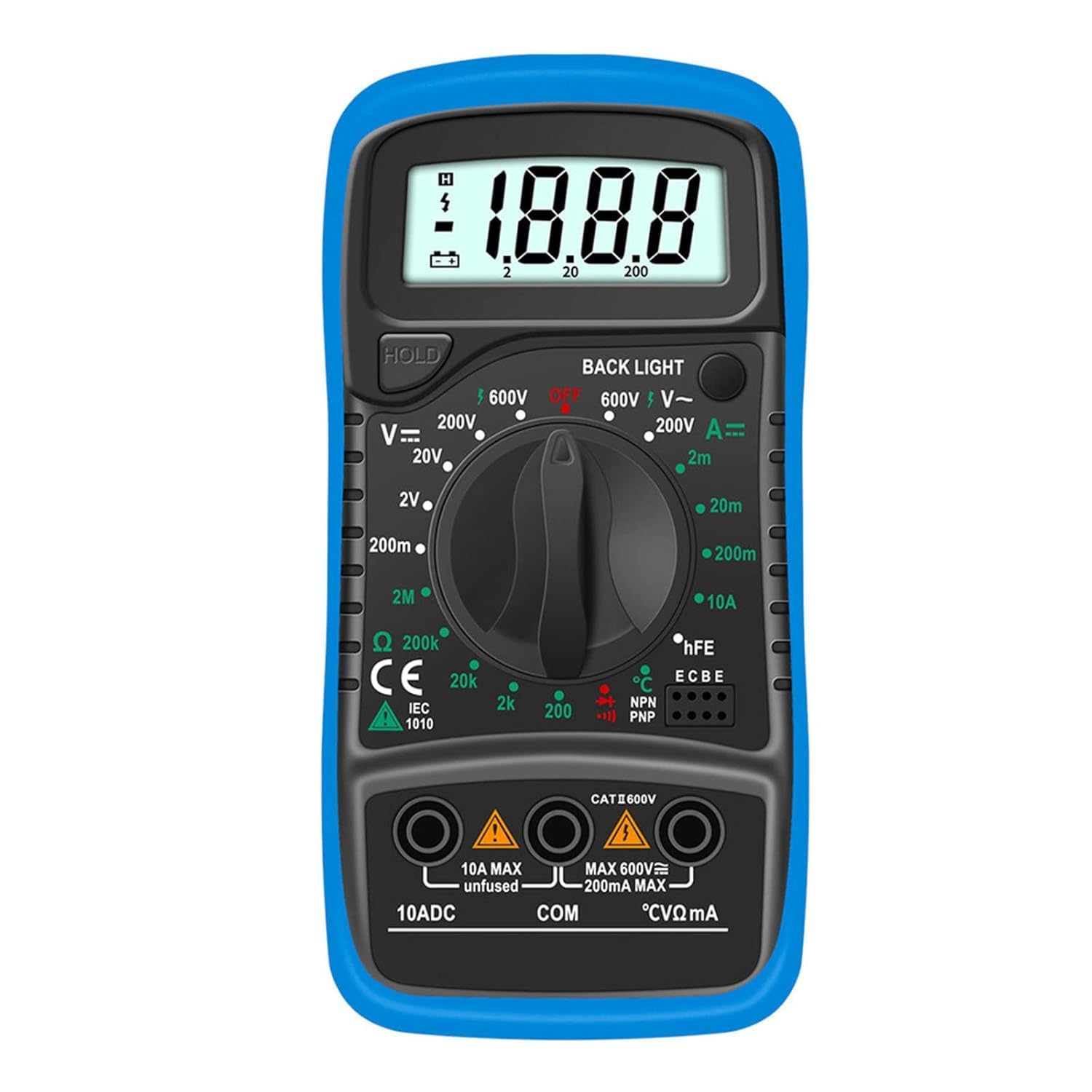 Orret Home LED Ekranlı Dijital Multimetre Ölçü Aleti, Işıklı Ekranlı Elektrik Akım Ölçer, Silikon Kılıflı Açılabilir Ayaklı Multimetre, Voltmetre Ampermetre Ohmmetre Elektrik Test Cihazı