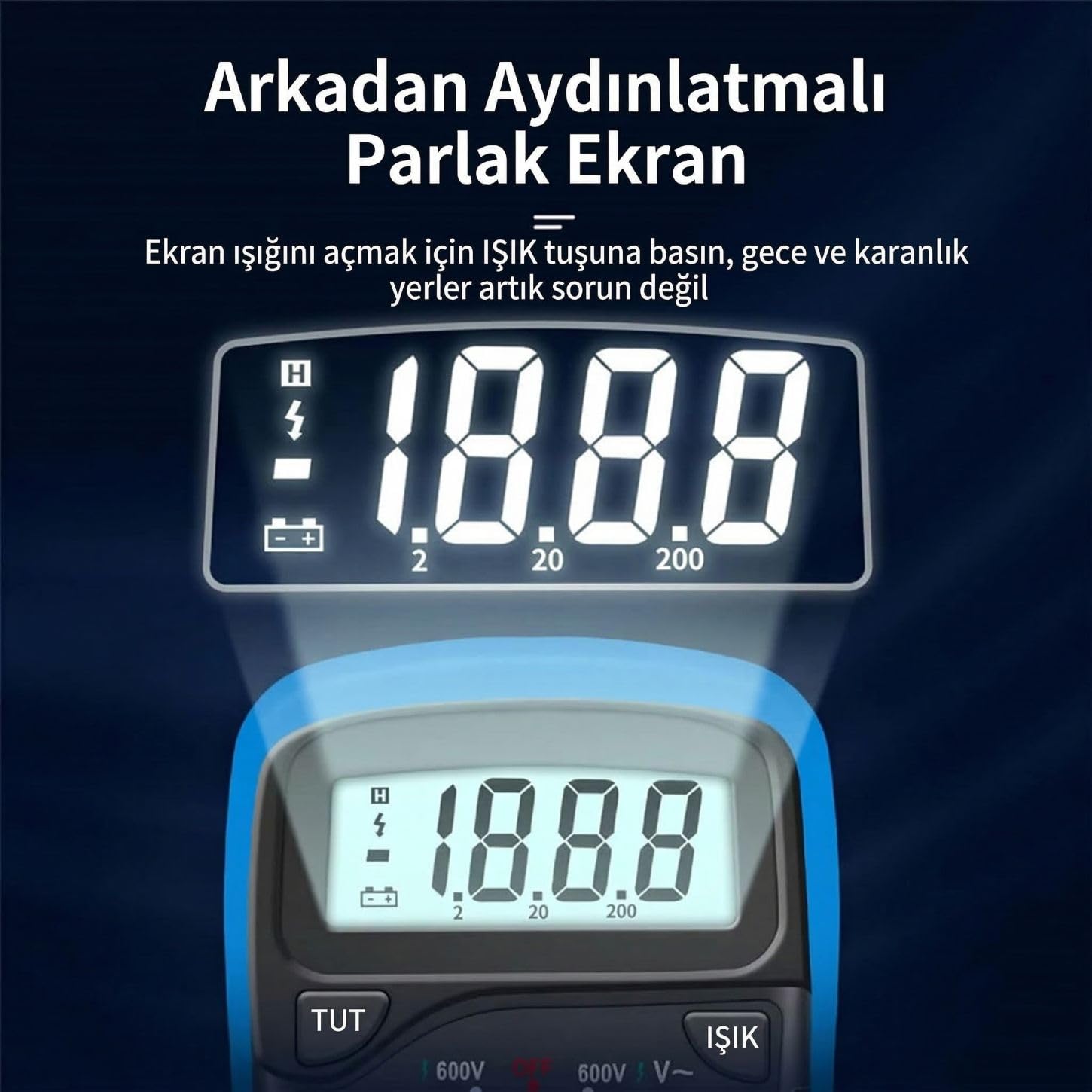 Orret Home LED Ekranlı Dijital Multimetre Ölçü Aleti, Işıklı Ekranlı Elektrik Akım Ölçer, Silikon Kılıflı Açılabilir Ayaklı Multimetre, Voltmetre Ampermetre Ohmmetre Elektrik Test Cihazı