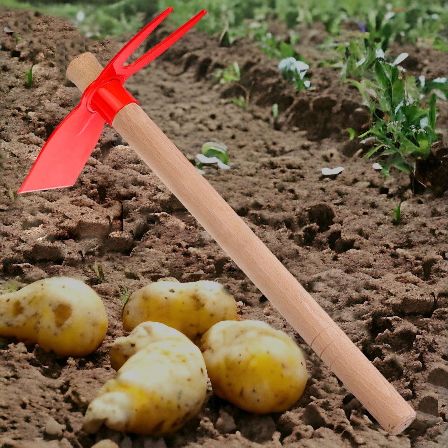 Orret Home 40 cm Çift Taraflı Çapa Ahşap Saplı Bahçe Çapası, Bahçe Çapalama Aleti, Toprak Havalandırma ve Ot Temizleme Çapası, Bahçe El Aleti