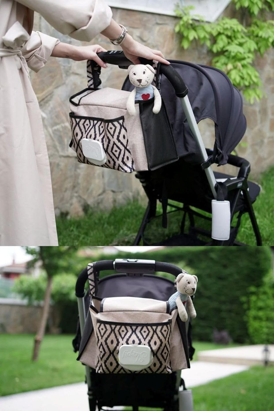 Orret Home Keçe Bebek Arabası Organizer Çantası, Arabası Kulpuna Takılabilir Fermuarlı Bölmeli Bebek Arabası Organizeri, Bebek Bakım Çantası