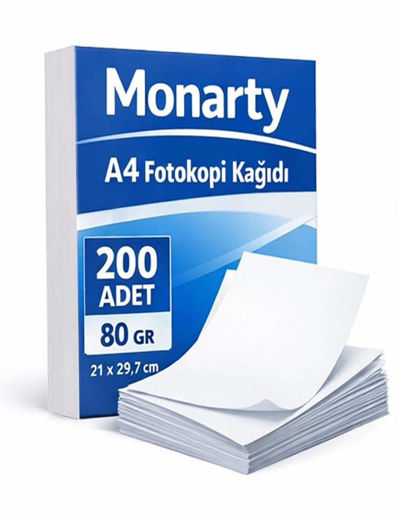A4 Fotokopi Kağıdı, 21x29,7 cm, 200 Sayfa, Beyaz, Yazıcı ve Fotokopi Uyumlu 80 gram