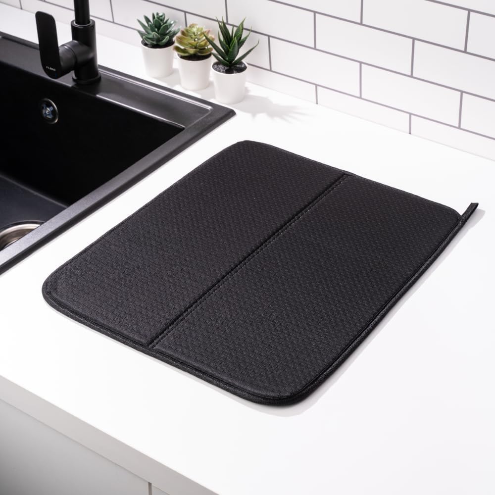 Orret Home Mikrofiber Bulaşık Kurutma Matı 45x35 cm Su Emici Tezgah Üstü Bulaşık Matı, Mutfak Kurulama Matı, Tabak Bardak Kurutma Pedi, Kaymaz Tezgah Koruyucu Mutfak Kurutma Matı