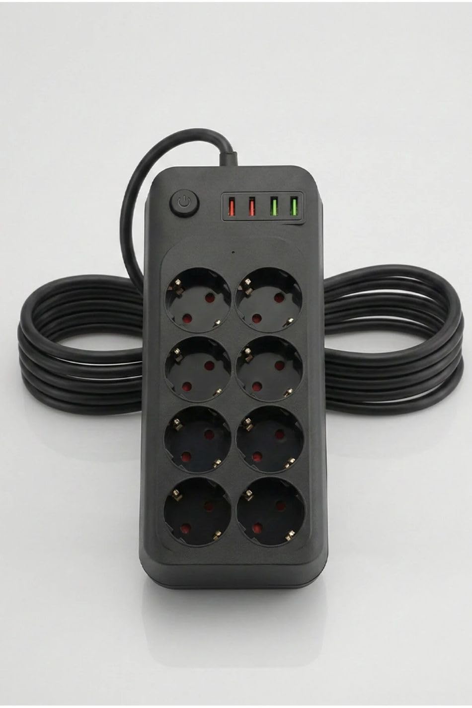 Orret Home 8 Priz 2 USB 2 Type-C Girişli Akım Korumalı Uzatma Kablosu 2 Metre, Açma Kapama Düğmeli Çoklu Priz, USB Şarjlı Termal Korumalı Priz Uzatma Kablosu