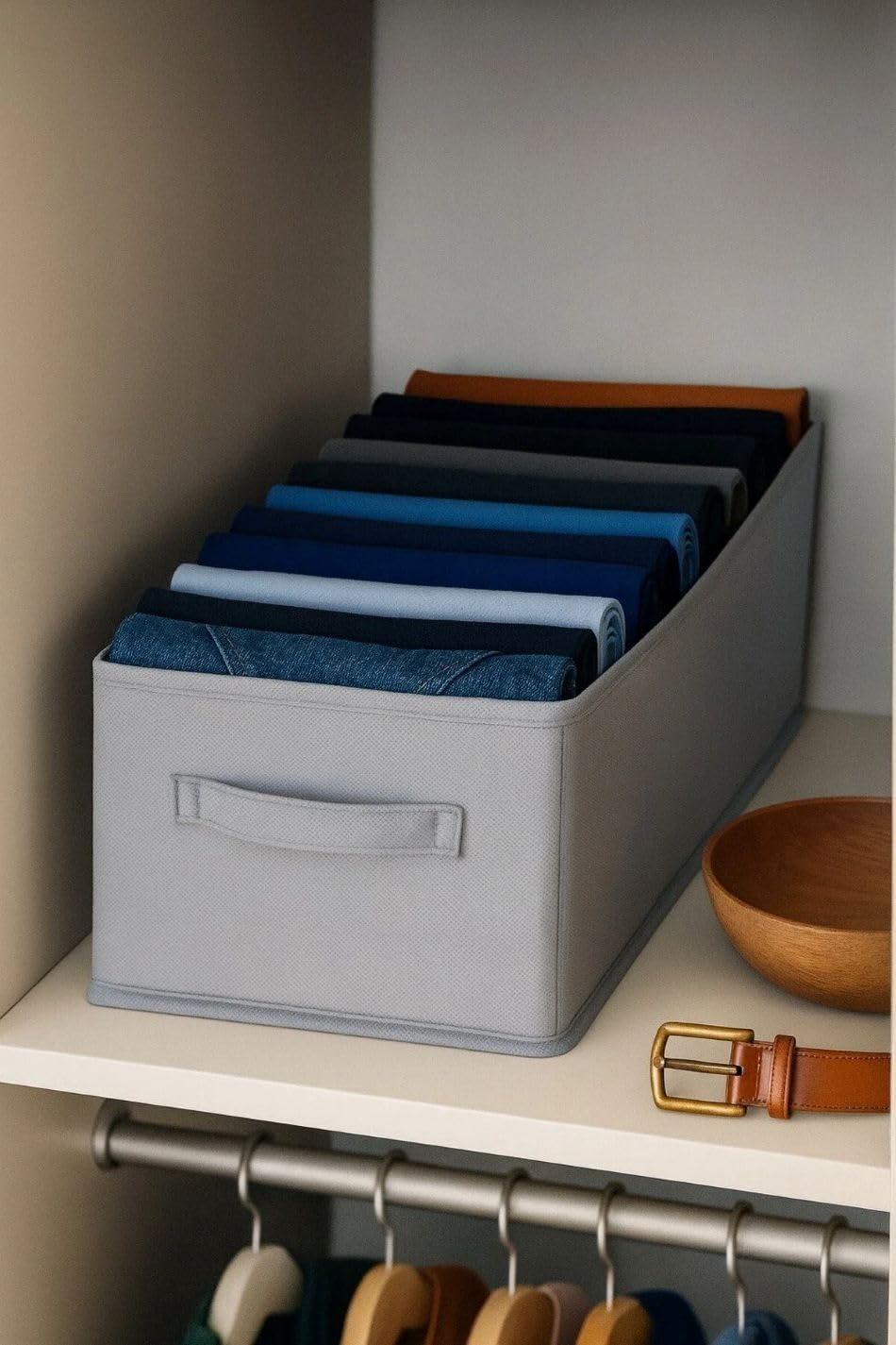 Orret Home 24x41x20 cm Bez Kutu Pantolon Organizeri Dolap İçi Düzenleyici, Çamaşır Organizer, Gardırop İçi Pantolon Saklama Kutusu, Katlanabilir Dolap Organizer Sepeti