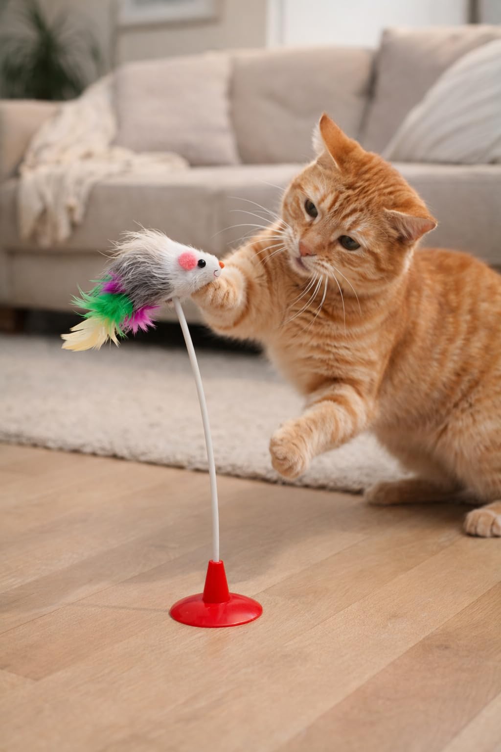 Busstier Vantuzlu Kedi Oyuncağı Fare Şekilli Zıplayan Tüy Oyuncak Interaktif Kedi Oyuncağı Masa Zemin İçin Eğlenceli Kedi Aktivite Oyuncağı
