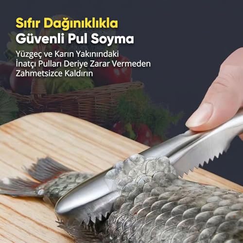 Orret Home Paslanmaz Metal Balık Pulu Ayıklayıcı Balık Temizleyici Tırtıklı Dişli Balık Pulu Kazıyıcı Ergonomik El Tipi Balık Derisi ve Pulu Temizleme Aparatı Mutfak İçin Dayanıklı Pratik Balık Soyma
