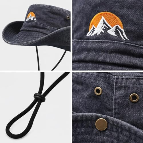 Valkyrie Outdoor Balıkçı Şapkası Geniş Kenarlı Dağ Nakışlı Kamp Yürüyüş Balıkçı Şapka Siyah