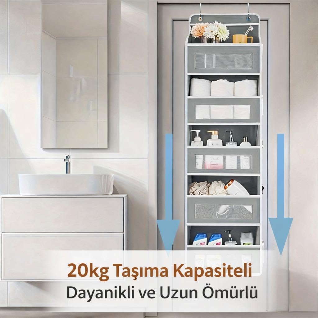 Valkyrie Kapı Arkası Organizer 5 Cepli Askılı Dolap Düzenleyici Çok Amaçlı Kapı Arkası Raf 20kg Taşıma Gri