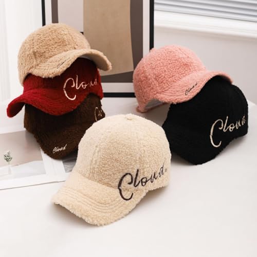 Valkyrie Peluş Şapka Kadın Erkek Unisex Kışlık Şapka Cloud Nakışlı Ayarlanabilir Bej Teddy Şapka Kırmızı