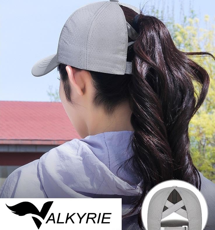 Valkyrie At Kuyruğu Şapka Kadın – Nefes Alabilen Delikli Kumaş, Ayarlanabilir Spor Şapka, Yazlık Antrasit