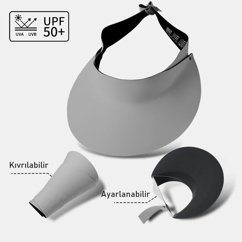 Valkyrie Kadın Bej Vizör Şapka UPF50+ UV Korumalı Ayarlanabilir Yazlık Geniş Siperlikli Güneşlik Gri