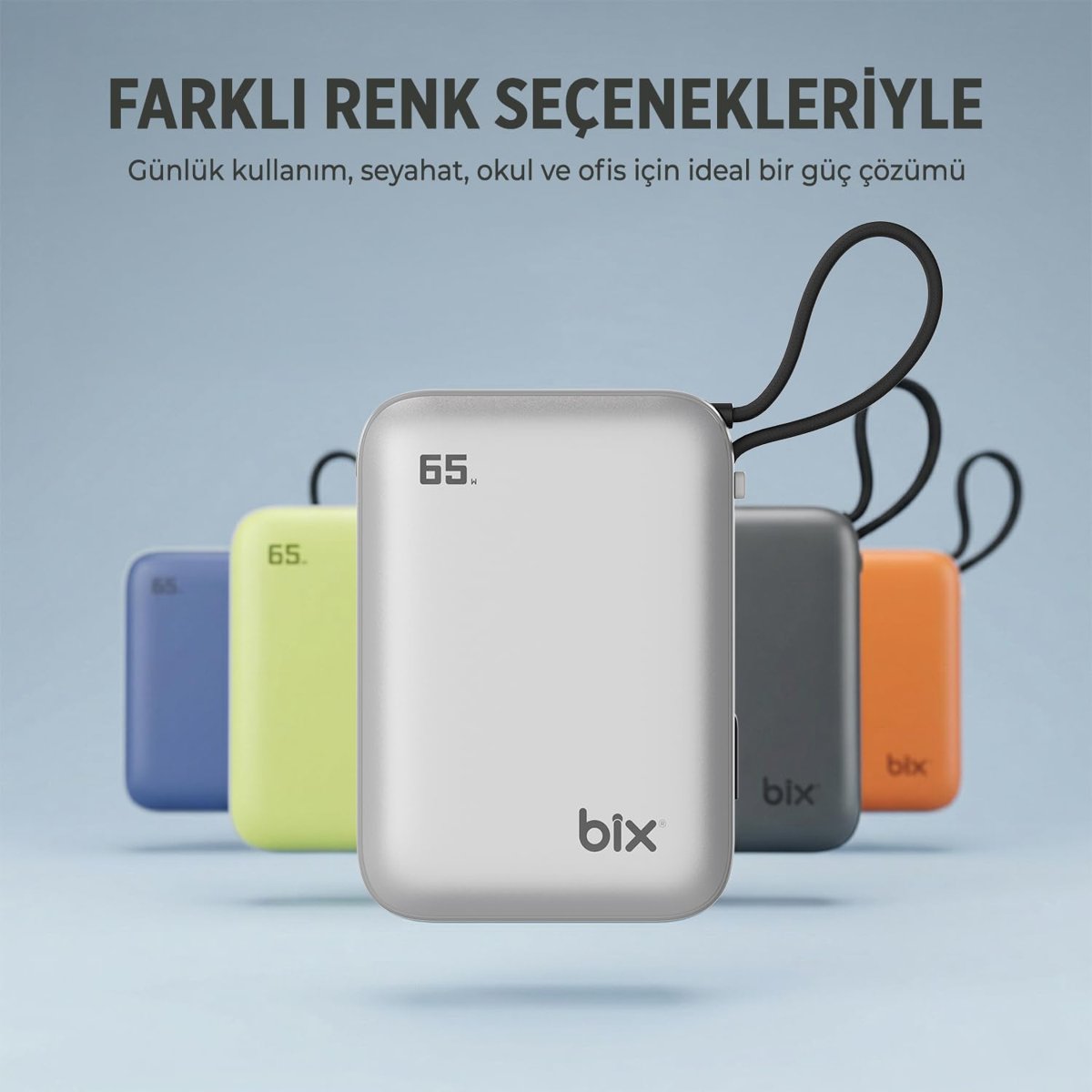 Bix PB120 20000mAh PD 65W Cep Boyu Kompakt Tasarımlı Dijital Göstergeli Powerbank Taşınabilir Süper Hızlı Şarj Cihazı (Gri)