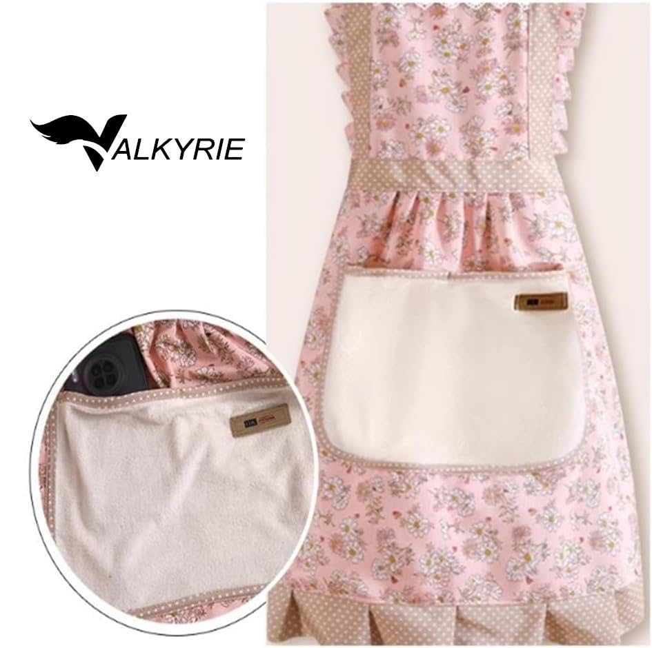 Valkyrie Mutfak Önlüğü Kadın Çiçek Desenli Cepli Askılı Mutfak Yemek Pişirme Servis Önlüğü 70x75 Pembe