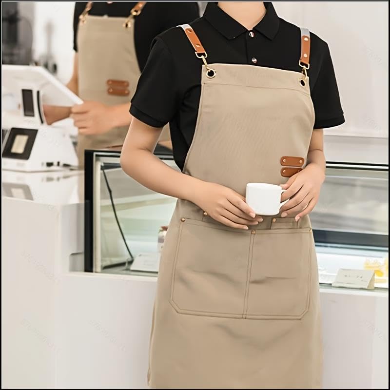 Valkyrie Suya Dayanıklı Barista Önlüğü Haki Ayarlanabilir Askılı Cepli Mutfak Kafe Garson Önlüğü Haki 74 cm