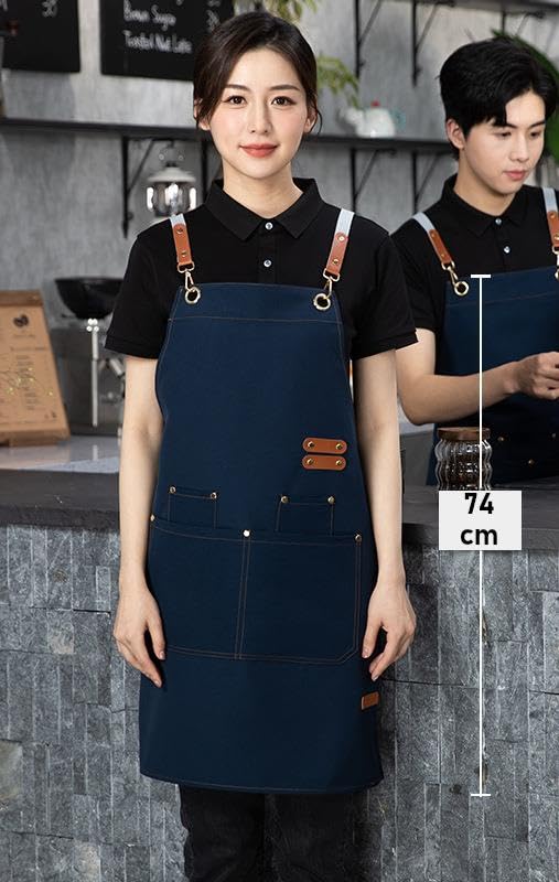Valkyrie Suya Dayanıklı Barista Önlüğü Ayarlanabilir Askılı Cepli Mutfak Kafe Garson Önlüğü Lacivert 74 cm