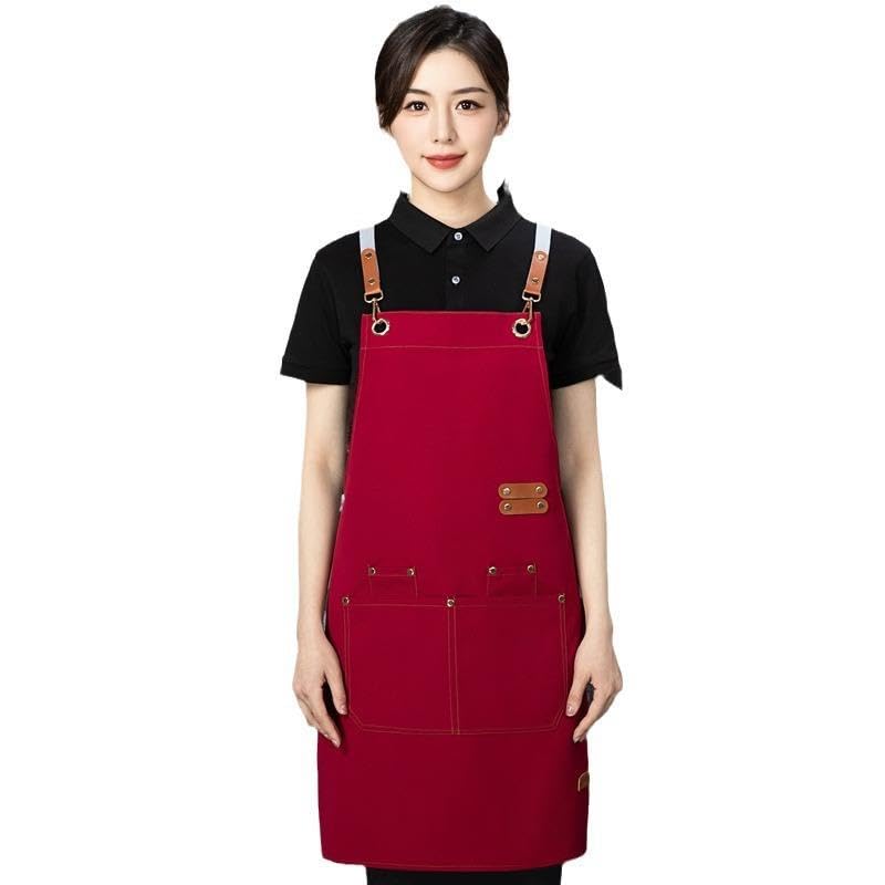 Valkyrie Suya Dayanıklı Barista Önlüğü Ayarlanabilir Askılı Cepli Mutfak Kafe Garson Önlüğü Şarap 74 cm