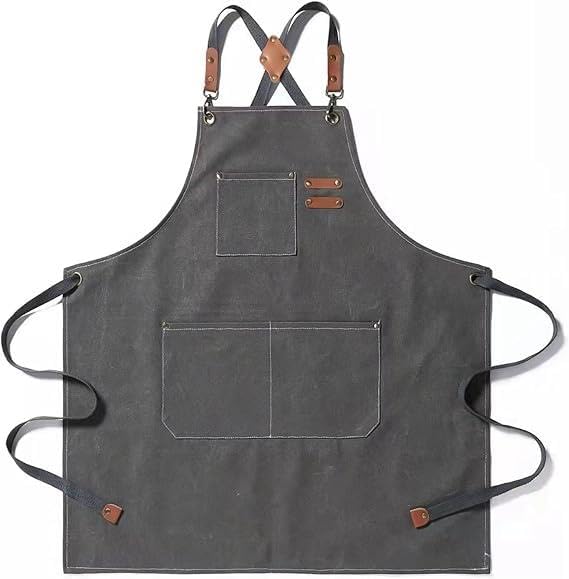 Valkyrie Unisex Kanvas Mutfak Önlüğü Ayarlanabilir Askılı Cepli Barista Garson Servis Önlüğü Gri
