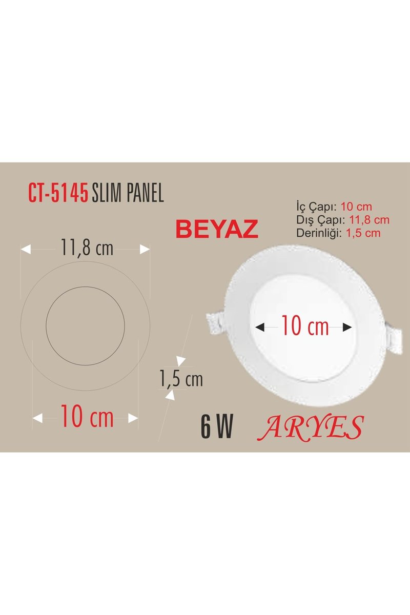 Cata 10 Adet 6 Watt Slim Led Panel Beyaz Işık Metal Kasa (Delik Çapı : 10,5Cm)