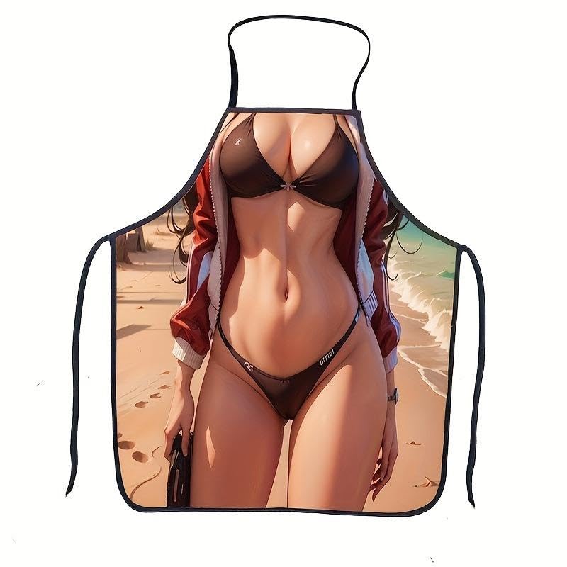 Valkyrie Bikini Esprili Mutfak Önlüğü Baskılı Unisex Parti Barbekü Mutfak Önlüğü 80x60 cm