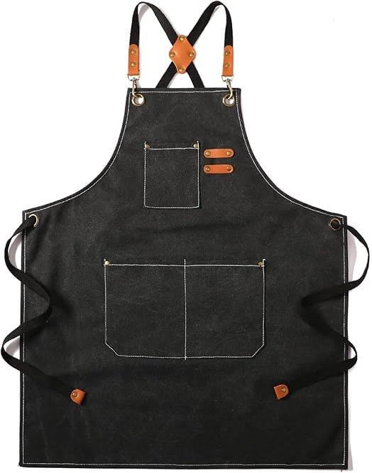Valkyrie Unisex Kanvas Mutfak Önlüğü Ayarlanabilir Askılı Cepli Barista Garson Servis Önlüğü Siyah