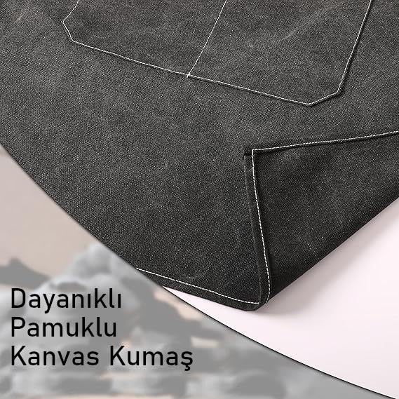 Valkyrie Unisex Kanvas Mutfak Önlüğü Ayarlanabilir Askılı Cepli Barista Garson Servis Önlüğü Siyah