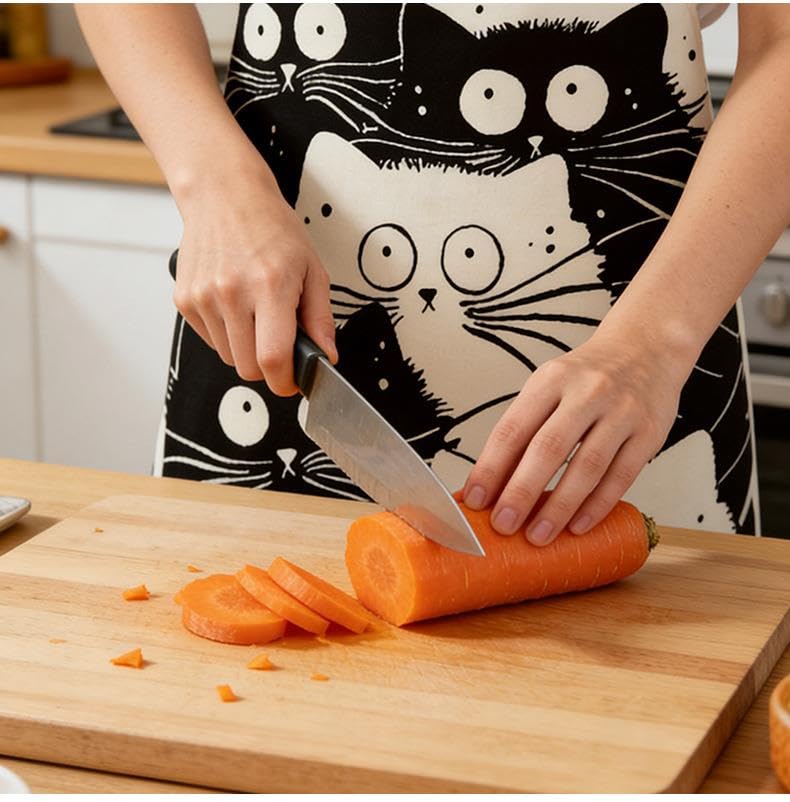Valkyrie Siyah Beyaz Kedi Desenli Mutfak Önlüğü Cepli Unisex Mutfak Pişirme Temizlik Servis Önlüğü