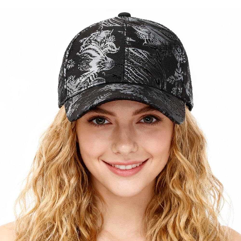 Valkyrie Kadın Siyah Parlak Desenli Baseball Şapka Ayarlanabilir Unisex Günlük Spor Kep